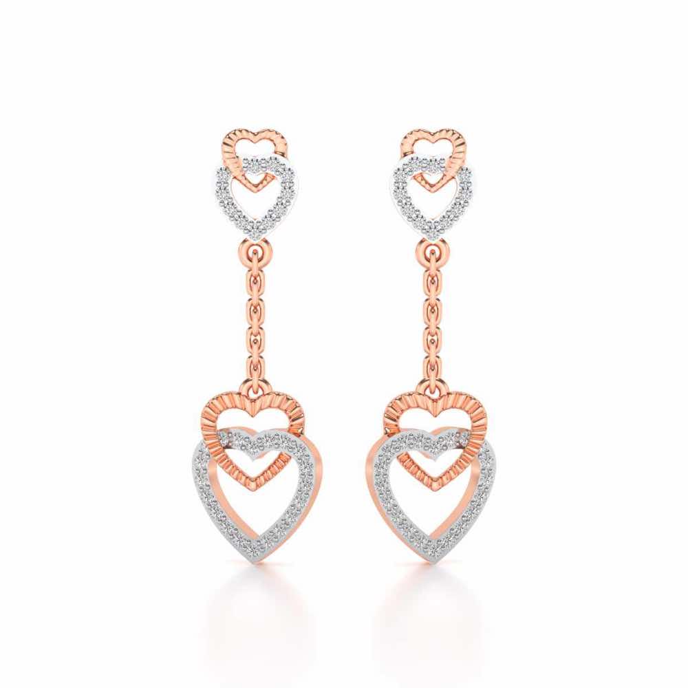 Double Heart Drops Earrings - Rose Gold - Image 1