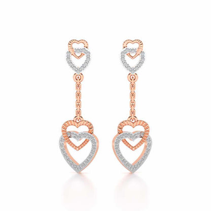Double Heart Drops Earrings - Rose Gold - Image 1