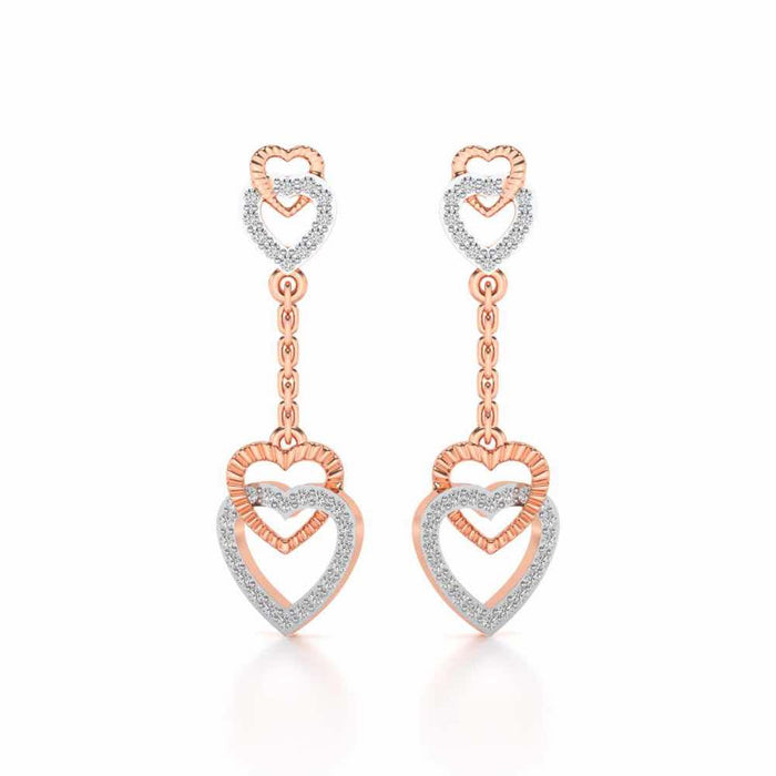 Double Heart Drops Earrings - Rose Gold - Image 1