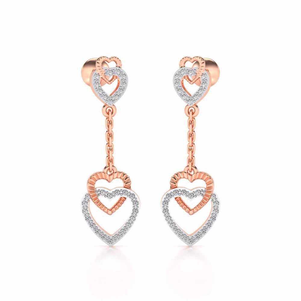 Double Heart Drops Earrings - Rose Gold - Image 2