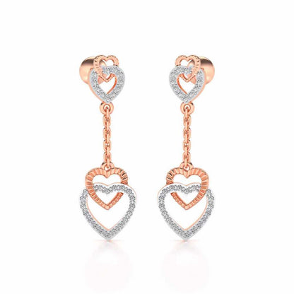 Double Heart Drops Earrings - Rose Gold - Image 2