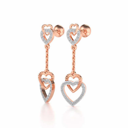 Double Heart Drops Earrings - Rose Gold - Image 3