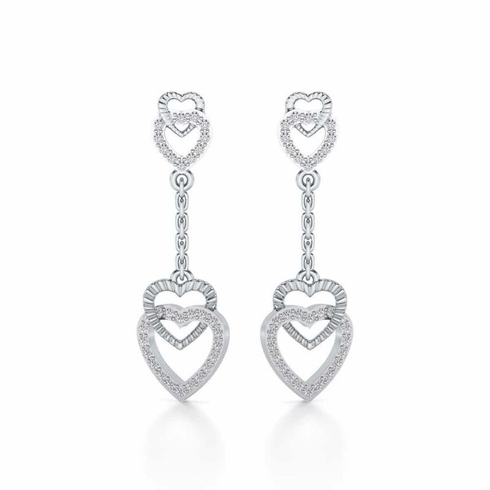 Double Heart Drops Earrings - White Gold - Image 1