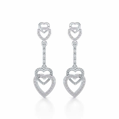 Double Heart Drops Earrings - White Gold - Image 1