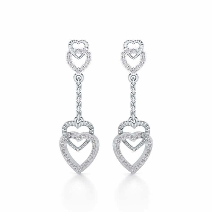 Double Heart Drops Earrings - White Gold - Image 1