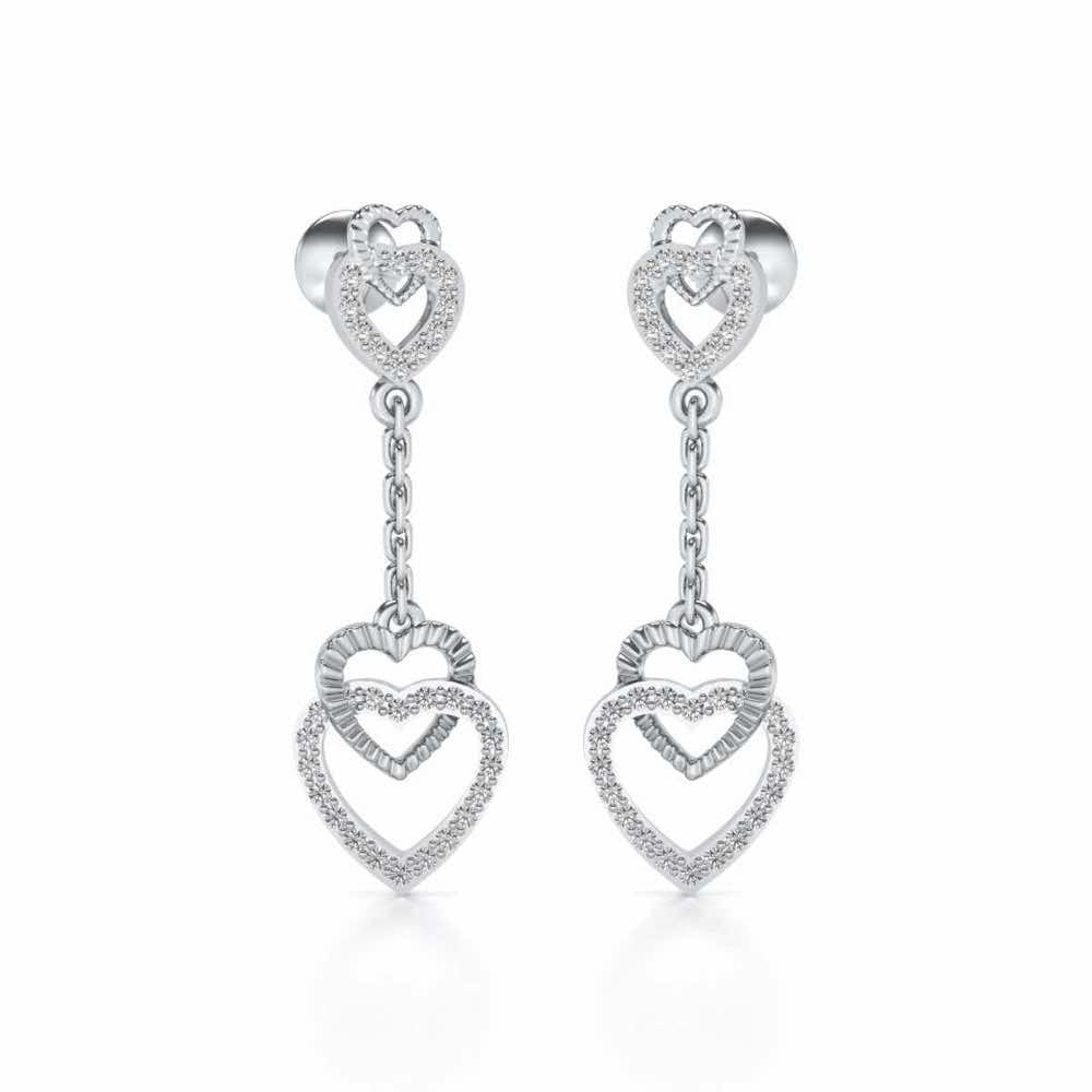 Double Heart Drops Earrings - White Gold - Image 2