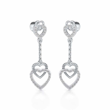 Double Heart Drops Earrings - White Gold - Image 2