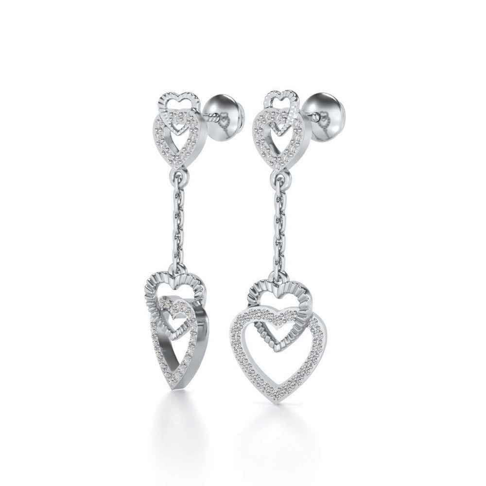 Double Heart Drops Earrings - White Gold - Image 3