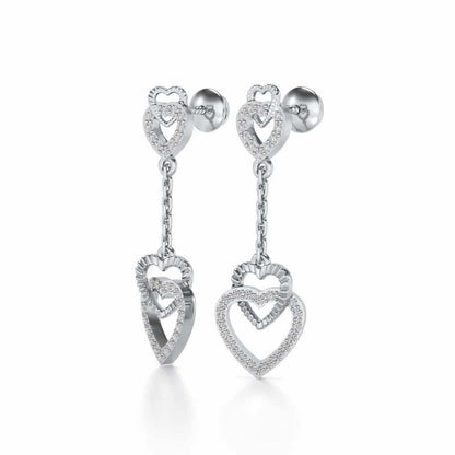 Double Heart Drops Earrings - White Gold - Image 3