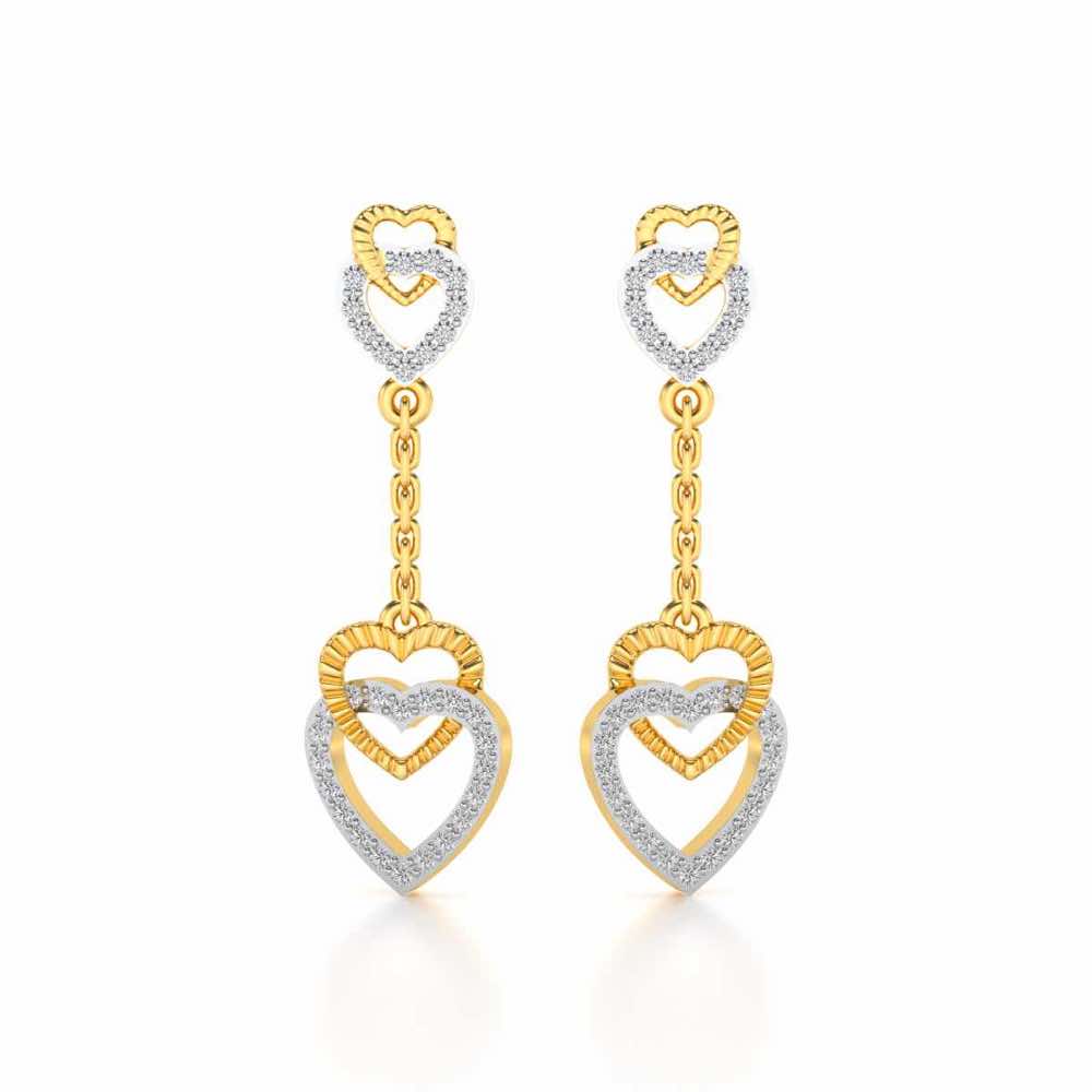 Double Heart Drops Earrings - Yellow Gold - Image 1