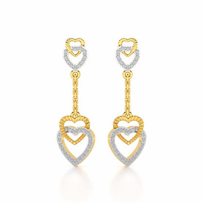 Double Heart Drops Earrings - Yellow Gold - Image 1
