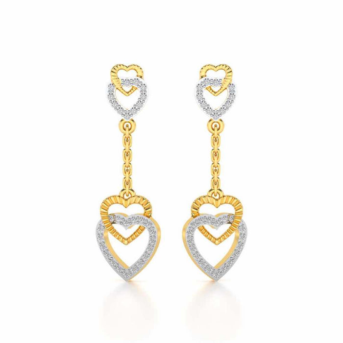 Double Heart Drops Earrings - Yellow Gold - Image 1