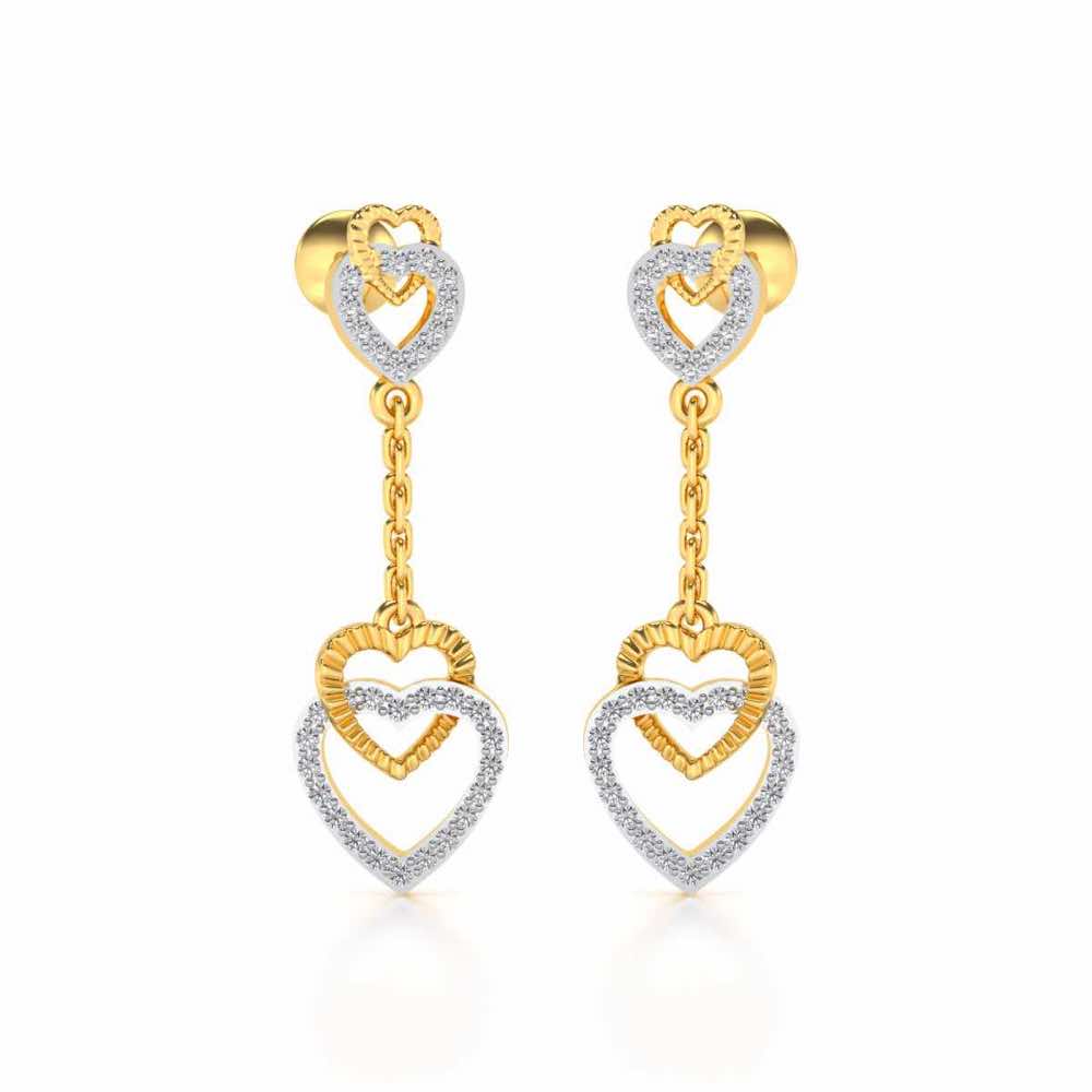 Double Heart Drops Earrings - Yellow Gold - Image 2