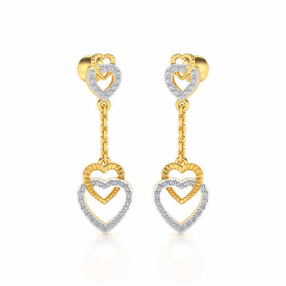 Double Heart Drops Earrings - Yellow Gold - Image 2