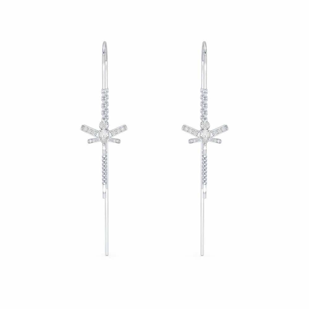 Dragonfly Silver Dangler Earrings - White Gold - Image 1