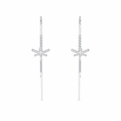 Dragonfly Silver Dangler Earrings - White Gold - Image 1