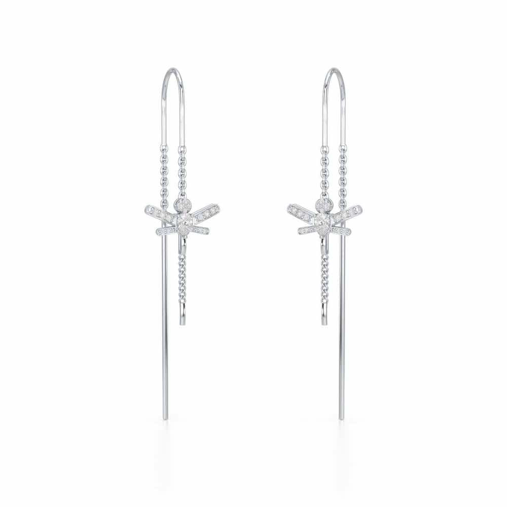 Dragonfly Silver Dangler Earrings - White Gold - Image 2