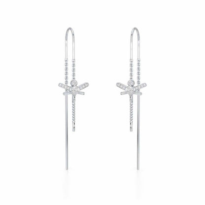 Dragonfly Silver Dangler Earrings - White Gold - Image 2