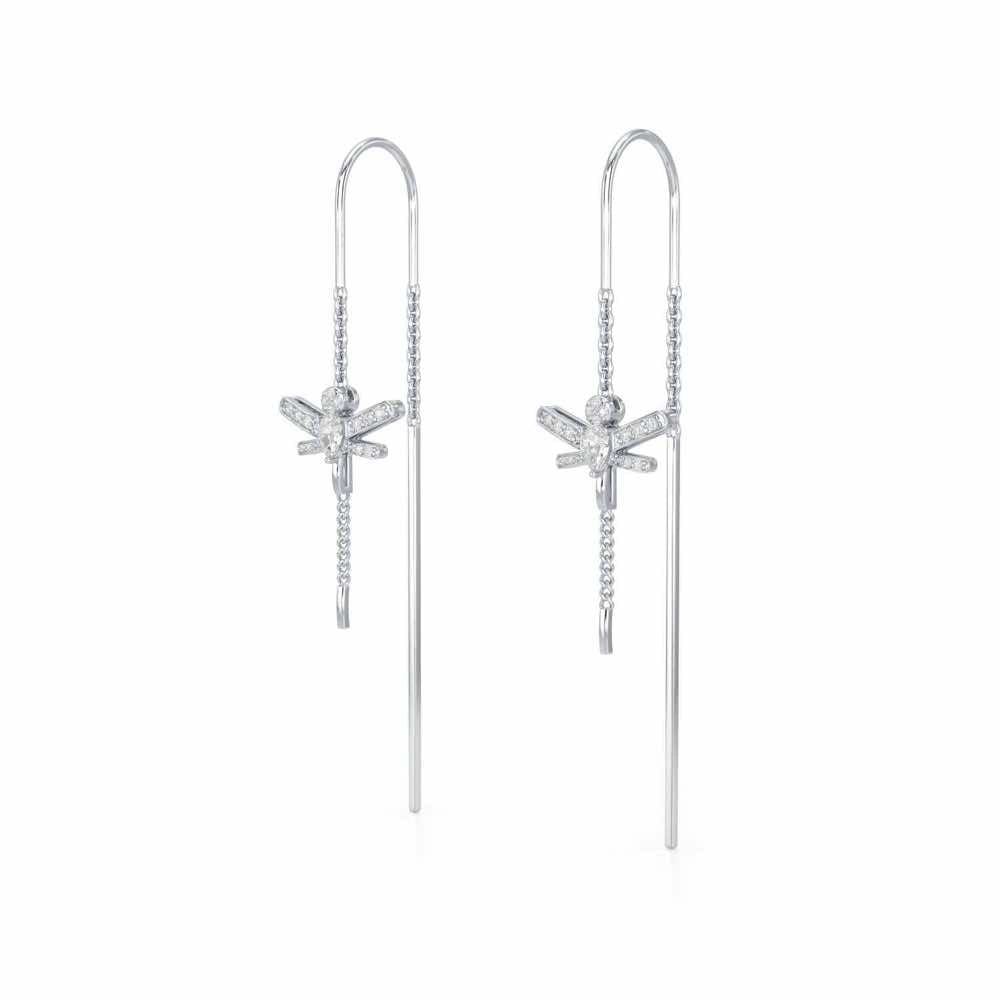 Dragonfly Silver Dangler Earrings - White Gold - Image 3
