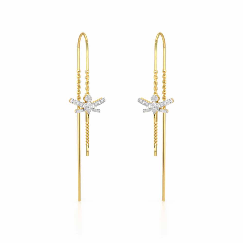 Dragonfly Silver Dangler Earrings - Yellow Gold - Image 2