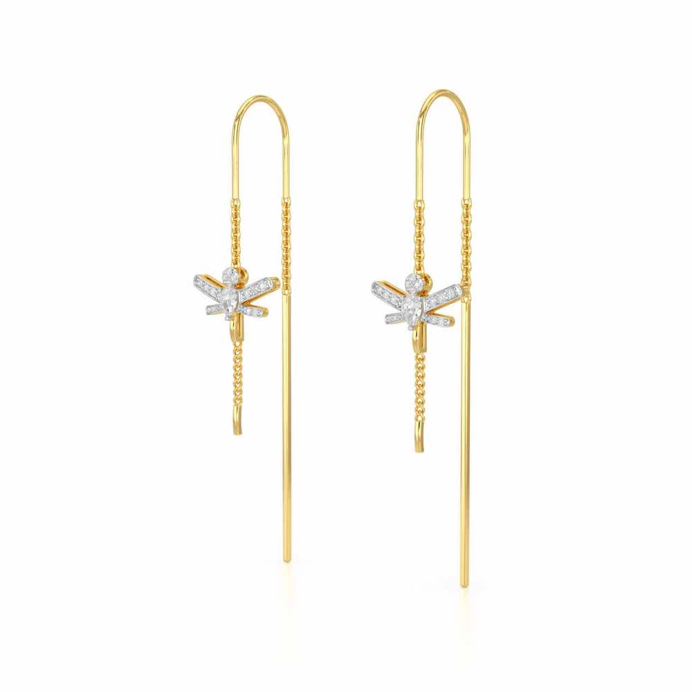 Dragonfly Silver Dangler Earrings - Yellow Gold - Image 3