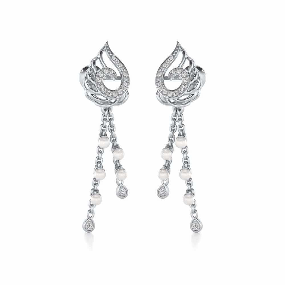 Dropril Silver Dangler Earrings - White Gold - Image 2