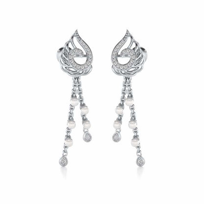 Dropril Silver Dangler Earrings - White Gold - Image 2