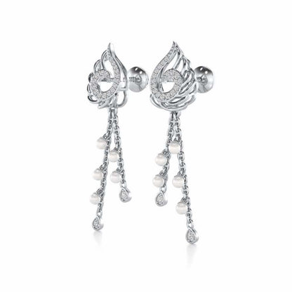 Dropril Silver Dangler Earrings - White Gold - Image 3