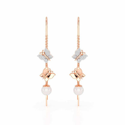 Duo-Fly Silver Dangler Earrings - Rose Gold - Image 1