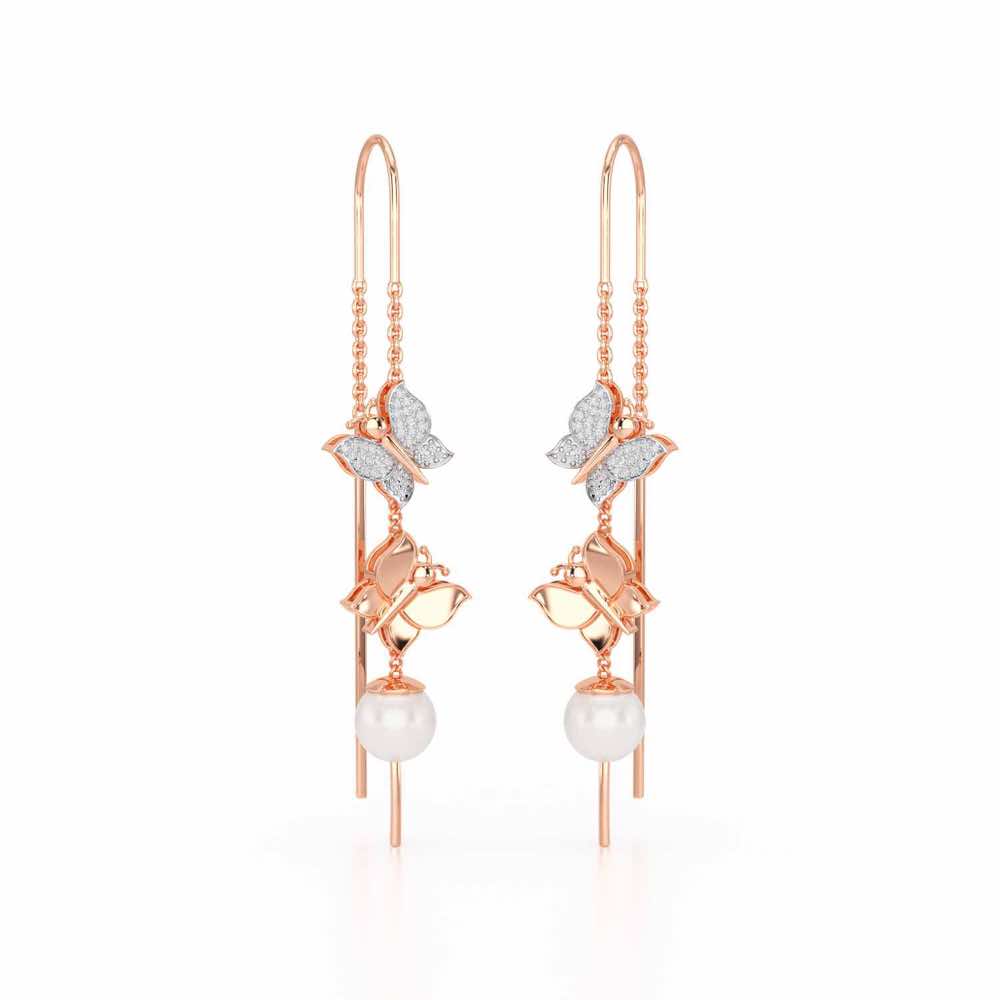 Duo-Fly Silver Dangler Earrings - Rose Gold - Image 2