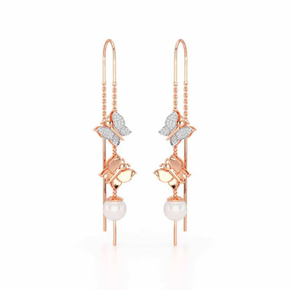 Duo-Fly Silver Dangler Earrings - Rose Gold - Image 2