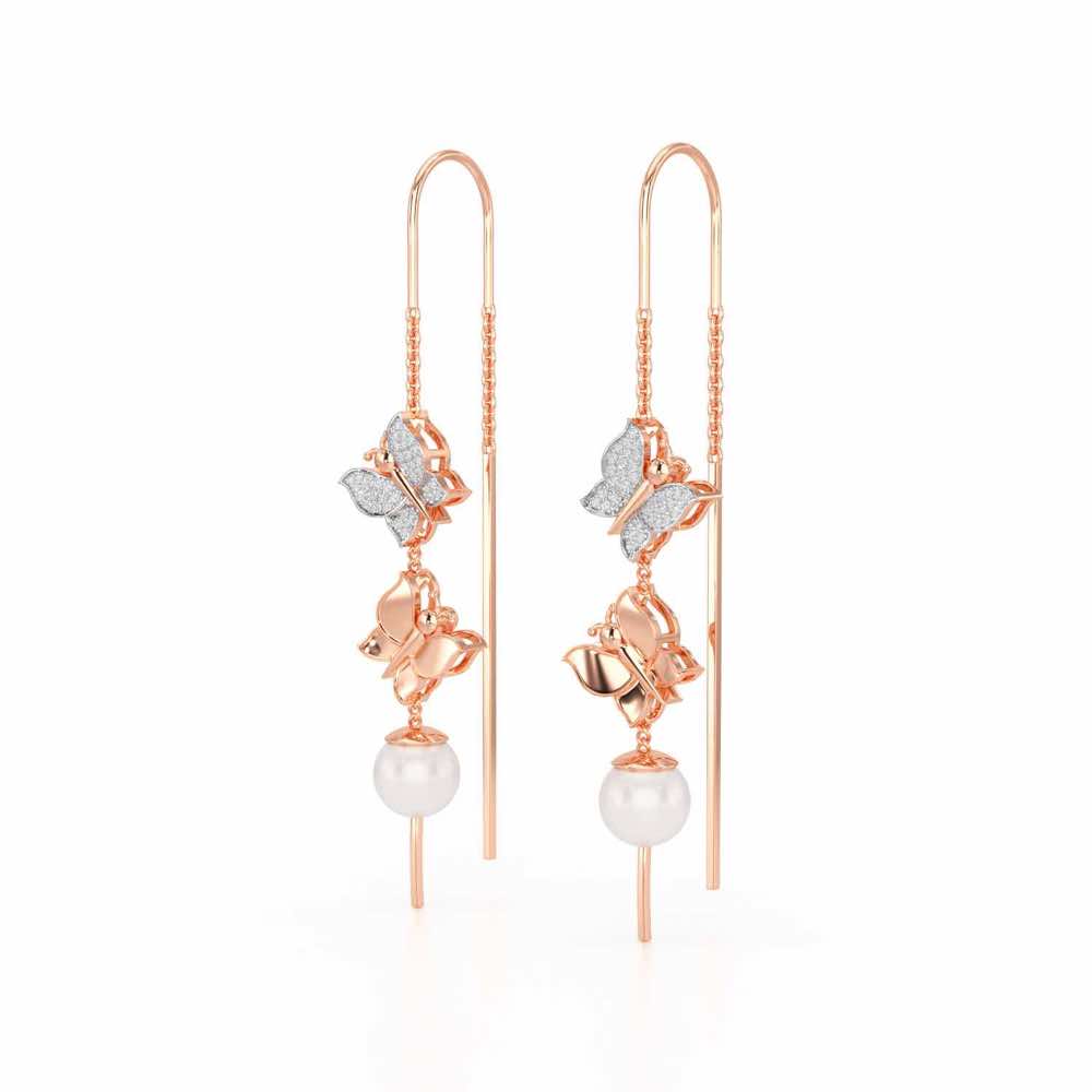 Duo-Fly Silver Dangler Earrings - Rose Gold - Image 3