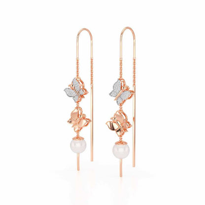 Duo-Fly Silver Dangler Earrings - Rose Gold - Image 3