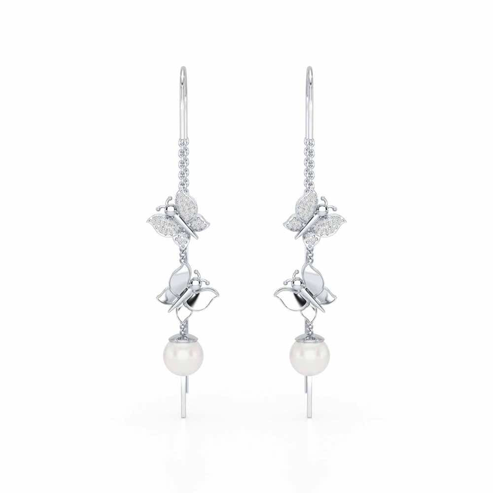 Duo-Fly Silver Dangler Earrings - White Gold - Image 1