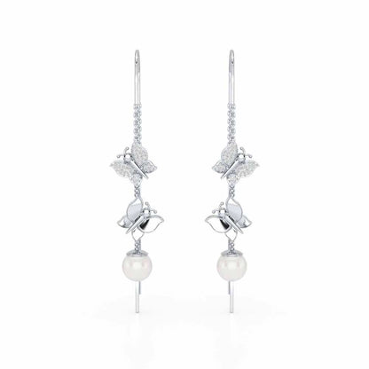 Duo-Fly Silver Dangler Earrings - White Gold - Image 1