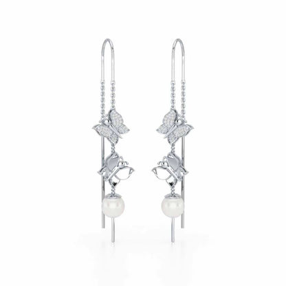 Duo-Fly Silver Dangler Earrings - White Gold - Image 2
