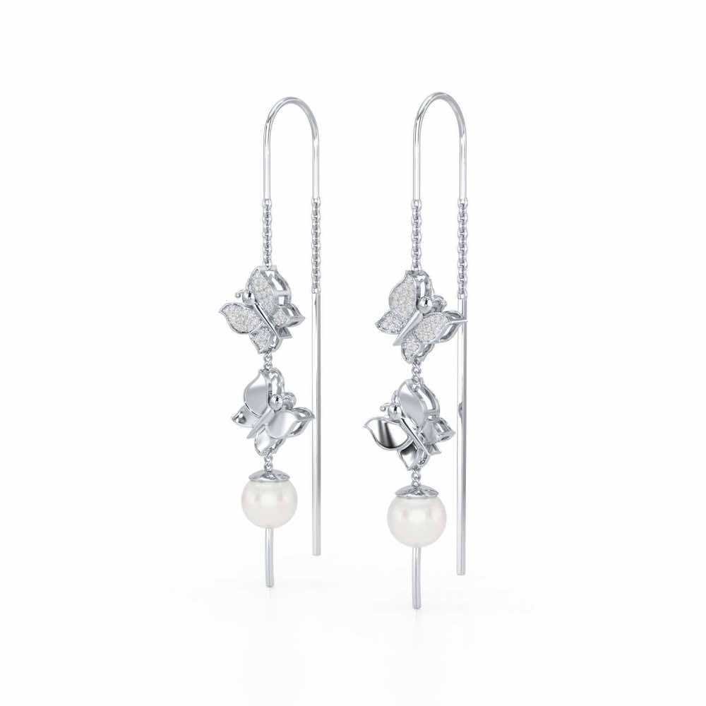 Duo-Fly Silver Dangler Earrings - White Gold - Image 3
