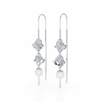 Duo-Fly Silver Dangler Earrings - White Gold - Image 3