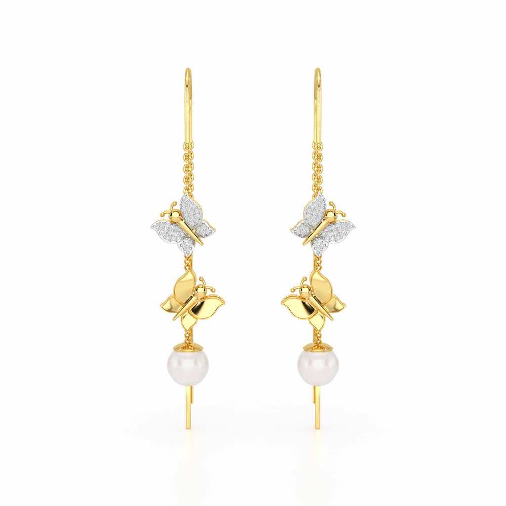 Duo-Fly Silver Dangler Earrings - Yellow Gold - Image 1