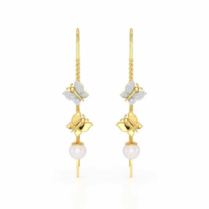 Duo-Fly Silver Dangler Earrings - Yellow Gold - Image 1