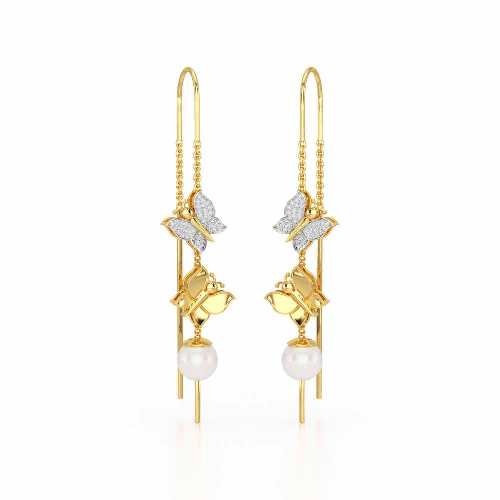 Duo-Fly Silver Dangler Earrings - Yellow Gold - Image 2