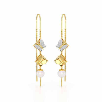 Duo-Fly Silver Dangler Earrings - Yellow Gold - Image 2