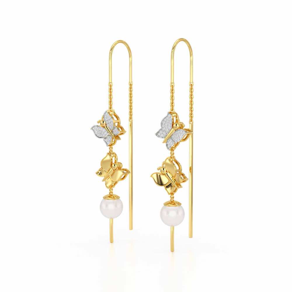 Duo-Fly Silver Dangler Earrings - Yellow Gold - Image 3