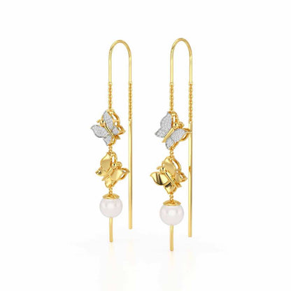 Duo-Fly Silver Dangler Earrings - Yellow Gold - Image 3