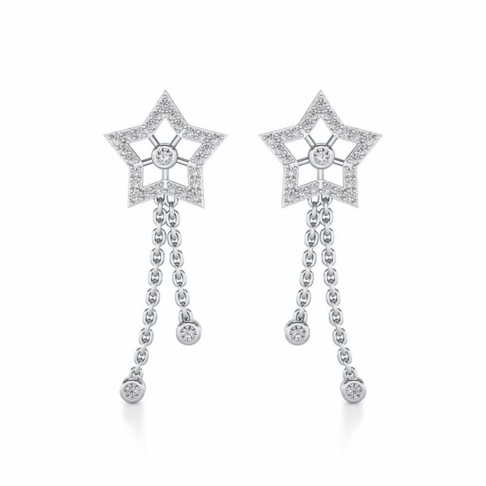 Duo Star Silver Earrings - White Gold - Image 1