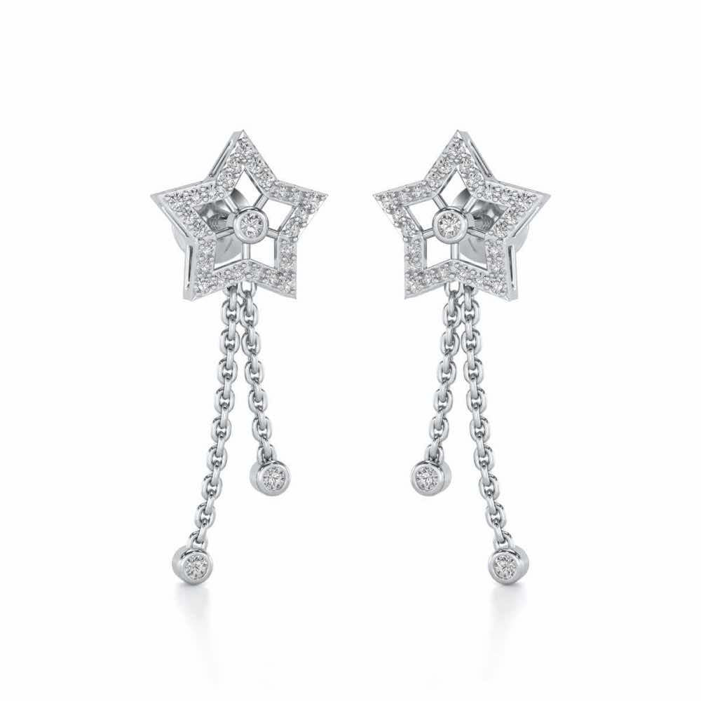 Duo Star Silver Earrings - White Gold - Image 2