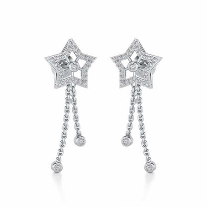 Duo Star Silver Earrings - White Gold - Image 2