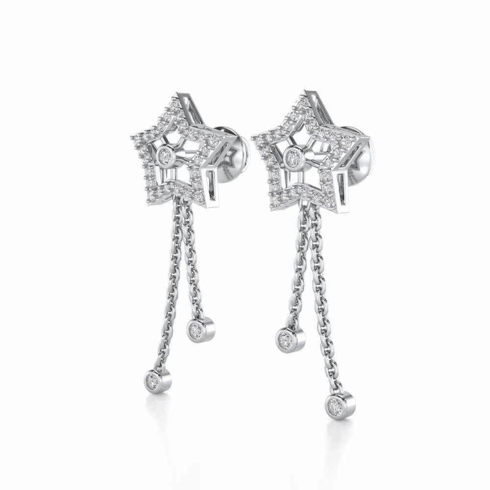 Duo Star Silver Earrings - White Gold - Image 3