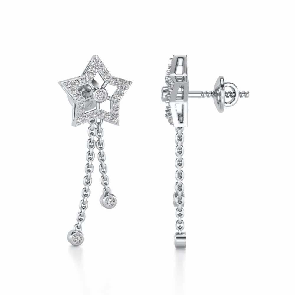 Duo Star Silver Earrings - White Gold - Image 4