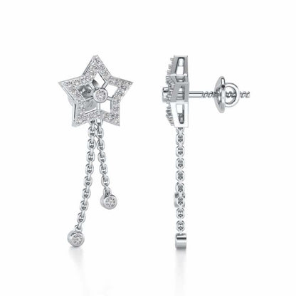 Duo Star Silver Earrings - White Gold - Image 4